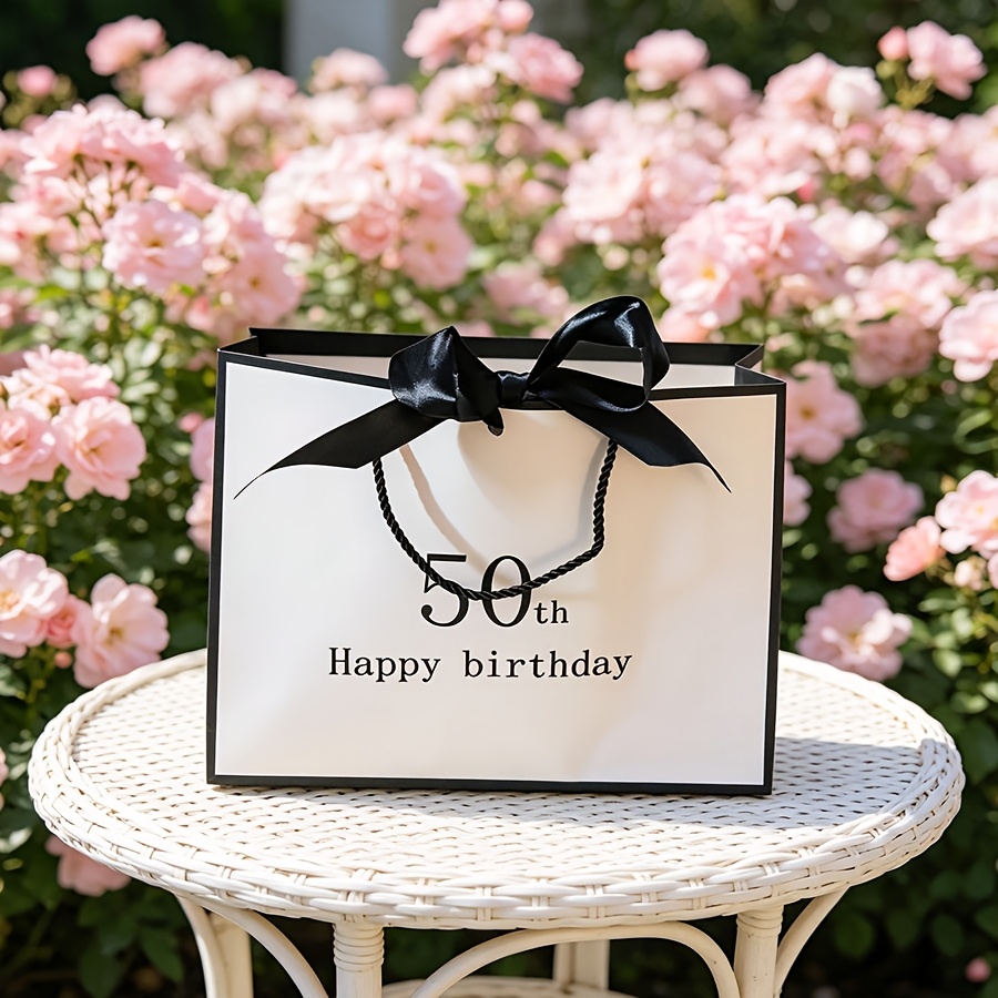 Image of Gift For Her/him 1pc 50th Birthday Gift Bag - Wide-base, Foldable, And Reusable With Sturdy / For Father's Day, Birthdays, Christmas, Valentine's Day - Elegant Gift Box Companion