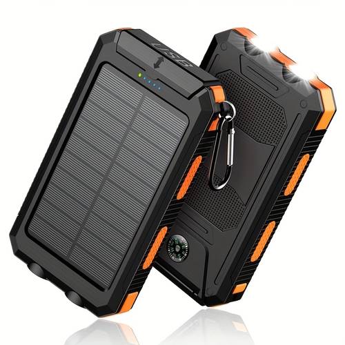 solar charger 10000mah solar power bank external backup battery pack with usb c led flashlight compatible with samsung ipad suitable for outdoor and camping quick charger with dual usb ports built in led and compass