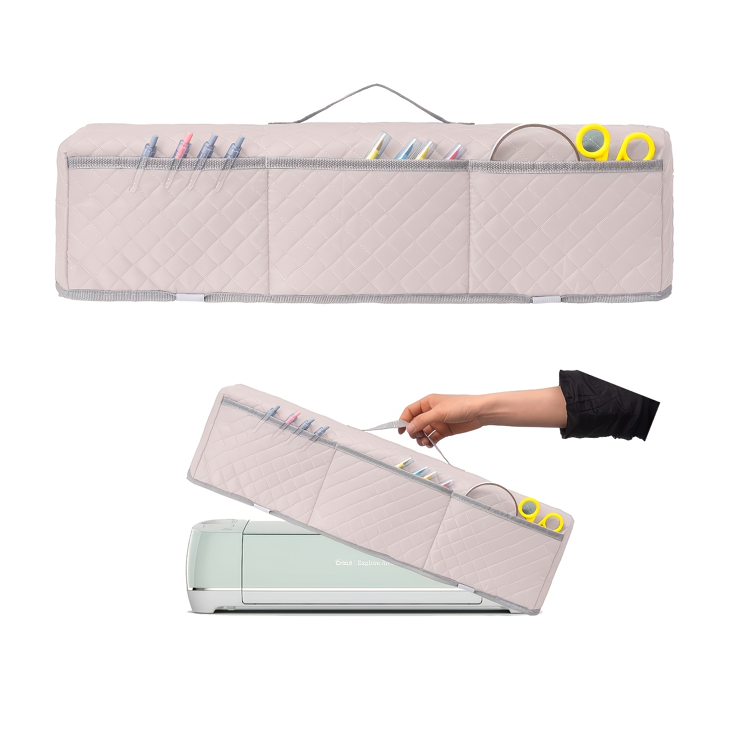 TEMU Universal Dust Cover With Pockets For Scrapbooking Die-cut Machines, Compatible With Maker 3/maker/ Air 2, Crafting Tool Storage With Handle And