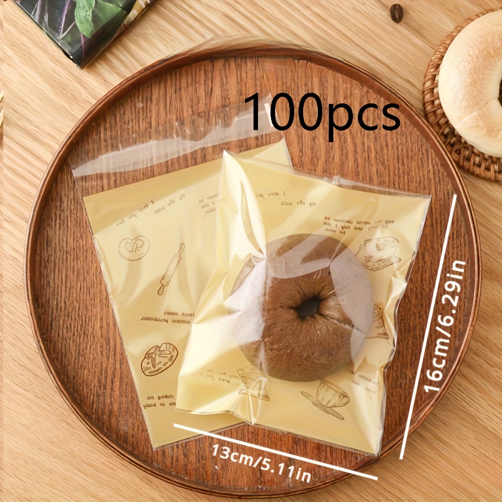 TEMU 100 Stück, Selbstklebende Bäckerei-Beutel, Klare Zellophan-Geschenktüten, Leckerli- für Croissants & Donuts, Geburtstagsparty-Favoriten,