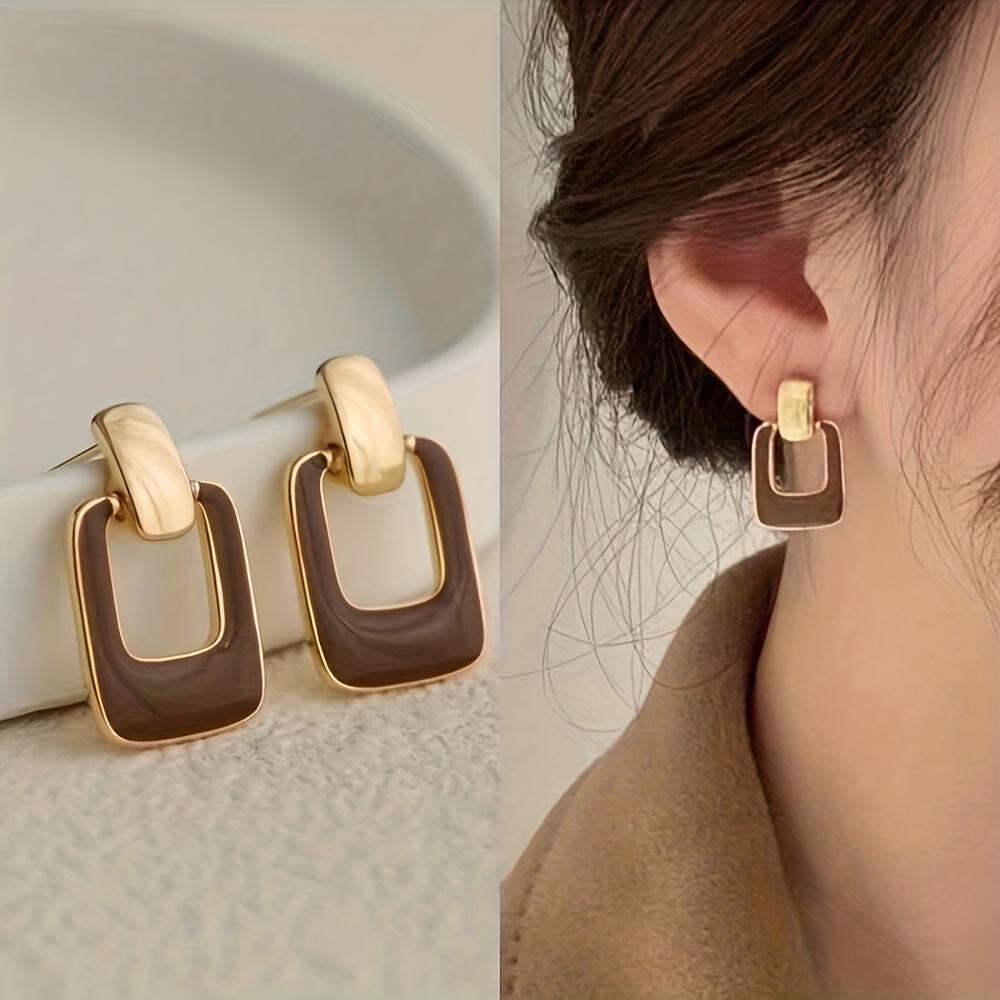 1 Par de Aretes de Gota Marrón Café Geométricos para Mujer, Diseño de Nicho, Aretes de Estilo Francés Vintage Elegantes y de Alta Gama para Otoño-Invierno