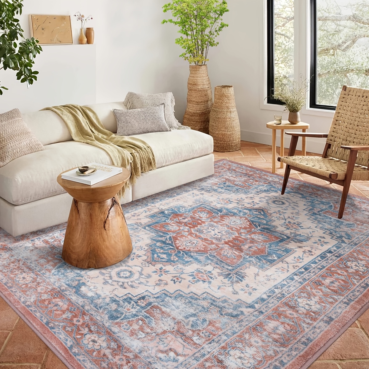 Washable Area Rug Oriental Rug Medallion Rugs Vintage Floor Mat, Large Rug Non-slip Bohemian Printed Non-shedding Carpet For Dining Room
