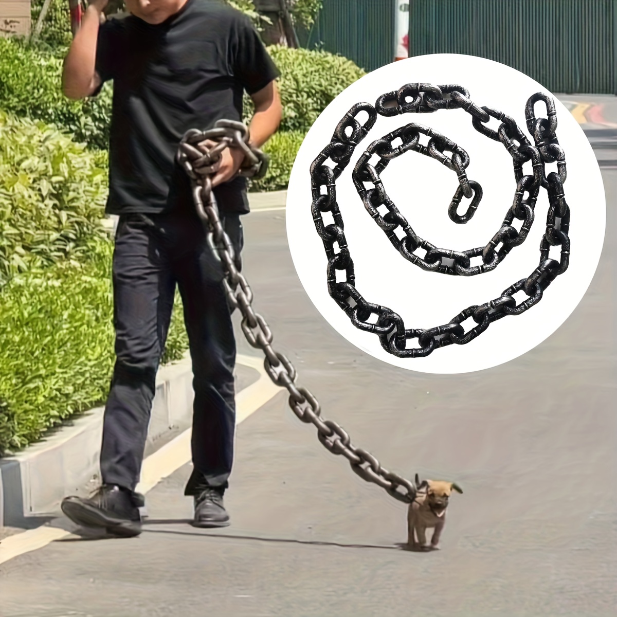 TEMU 1pc Heavy-duty Lightweight Dog Leash With Realistic Metallic Finish Chain - Durable Plastic Dog Leash, -resistant For Small & Large Dogs, Ideal