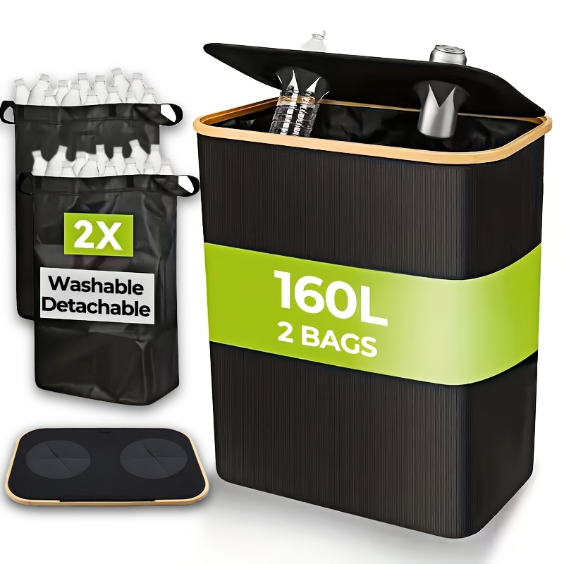 TEMU Un conteneur pour bouteilles dorées, avec une de 160 litres pour de dépôt, idéal pour . Il est doté d'un sac fourre-tout intégré, utilisé panier