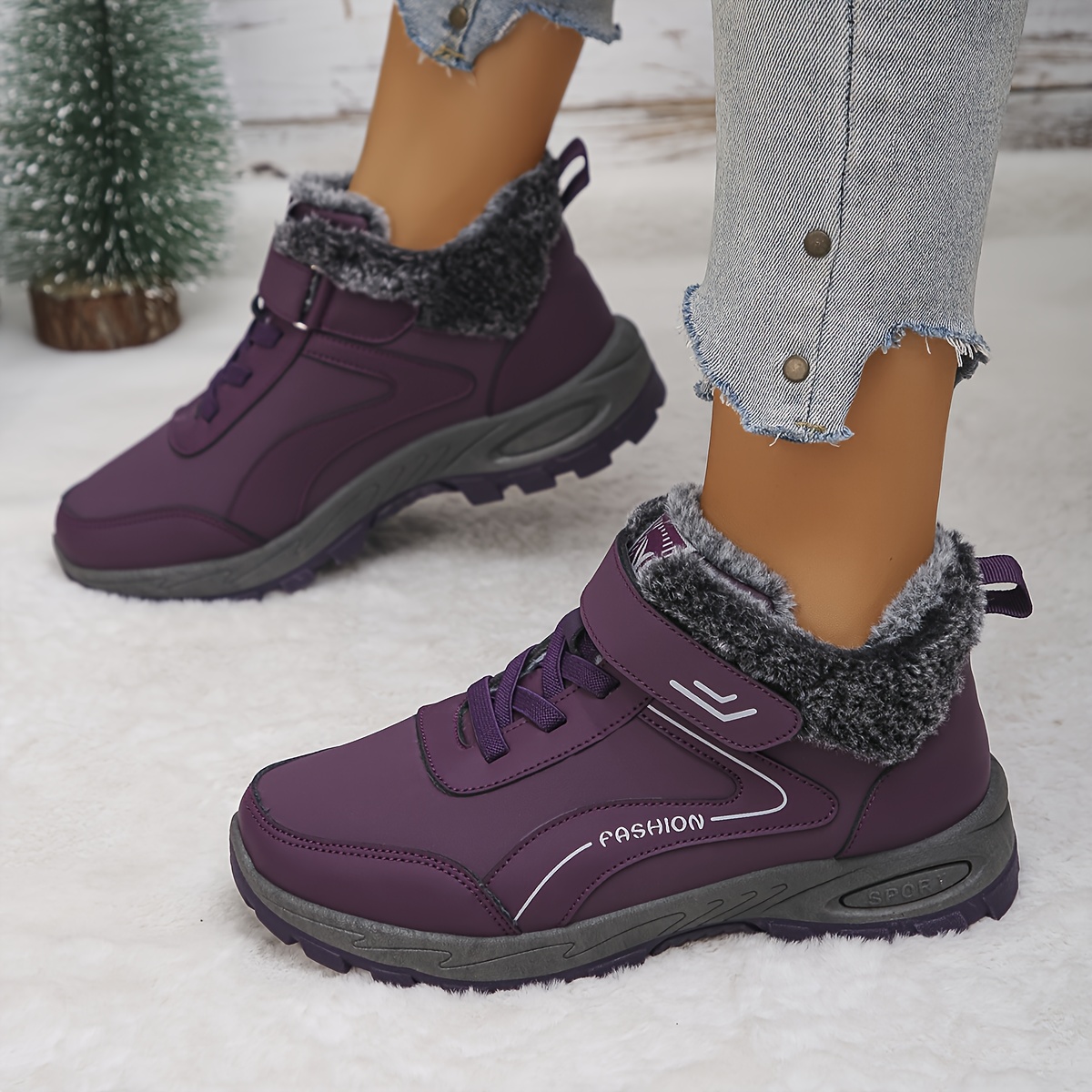 womens thick soled   calf snow boots warm winter boots with plush lining non slip rubber sole pu synthetic cover upper lightweight cold weather shoes for   everyday use autumn winter footwear winter boots cn35 eu35 5 purple 12