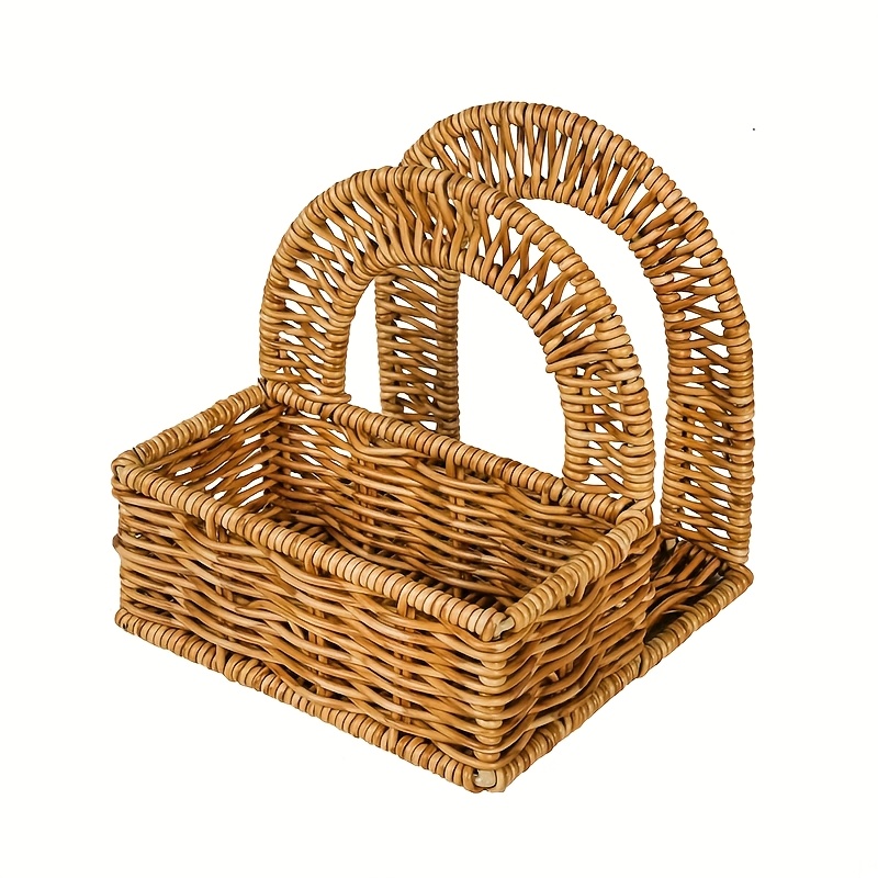 Image of 1pc -style Wicker Napkin Holder - Durable Plastic Woven Napkin Dispenser & Table Organizer, Washable Napkin Storage Box, Dining Table, Picnic - Wicker Color, Decorative Napkin Case (compatible With