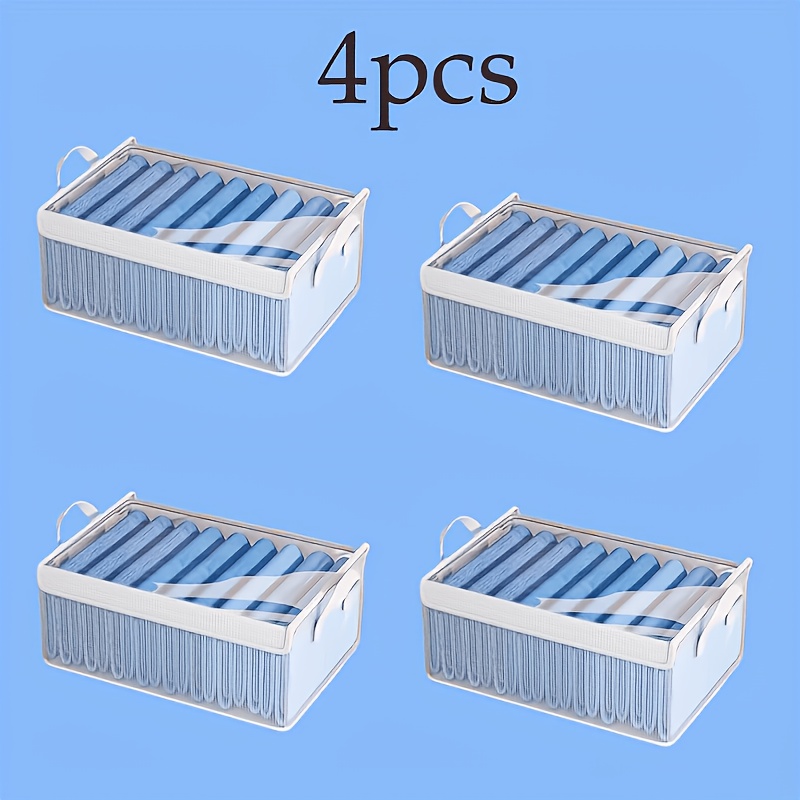 TEMU Lot de 4 de rangement en grande capacité avec couvercles et cadres en acier, organisateurs de penderie, conteneurs à vêtements pliables, adaptés