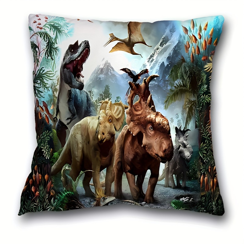 

1pc, Dinosaur Pattern Short Plush Pillow Case (17.7 "x17.7"), Animal Theme Pillow Case, Home Decor, Room Decor, Bedroom Decor, Architectural Collectible Accessories (excluding Pillow Core)