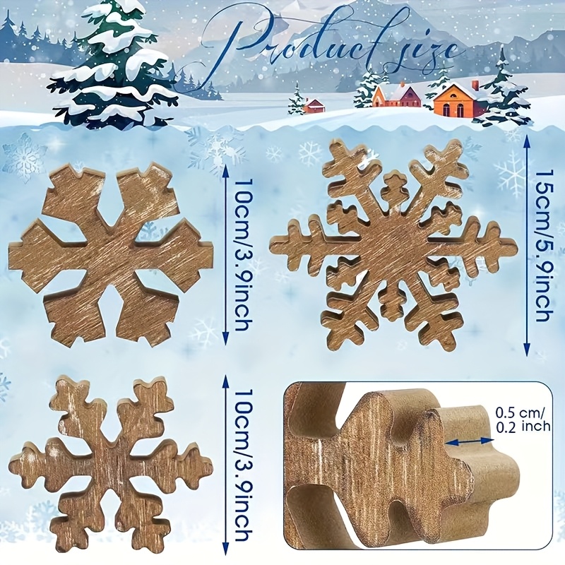Image of 3pcs Vintage Snowflake Desktop Decorations - Wooden Snowflake Wooden Signs Multi-scene For Fireplace/bookshelf/tiered Tray Christmas Thanksgiving Double Festival Party Core Props