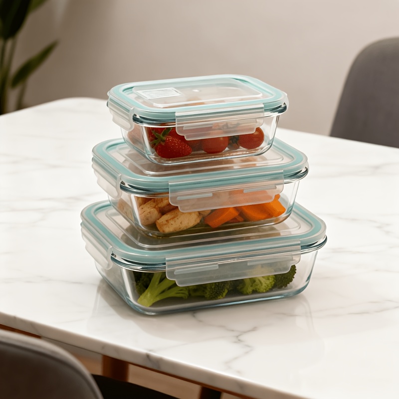 TEMU 6pcs Set (3 Containers   3 Lids) Glass Food Storage Containers With Lids, Leak-proof Sealable Stackable Meal Prep Containers, Suitable For