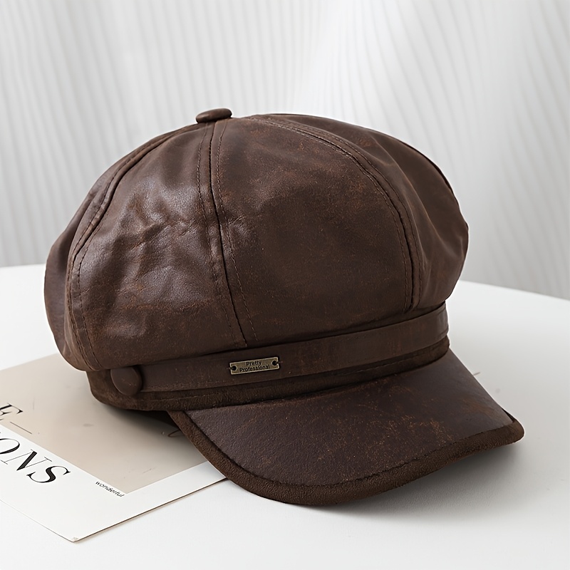 TEMU 1 Chapeau Octogonal, et Usé, , , , Unisexe, Automne Hiver, Rétro, Court Bord, Léger, Chaud, Boucle Réglable, Loisirs de , Shopping Sportif, Ski,