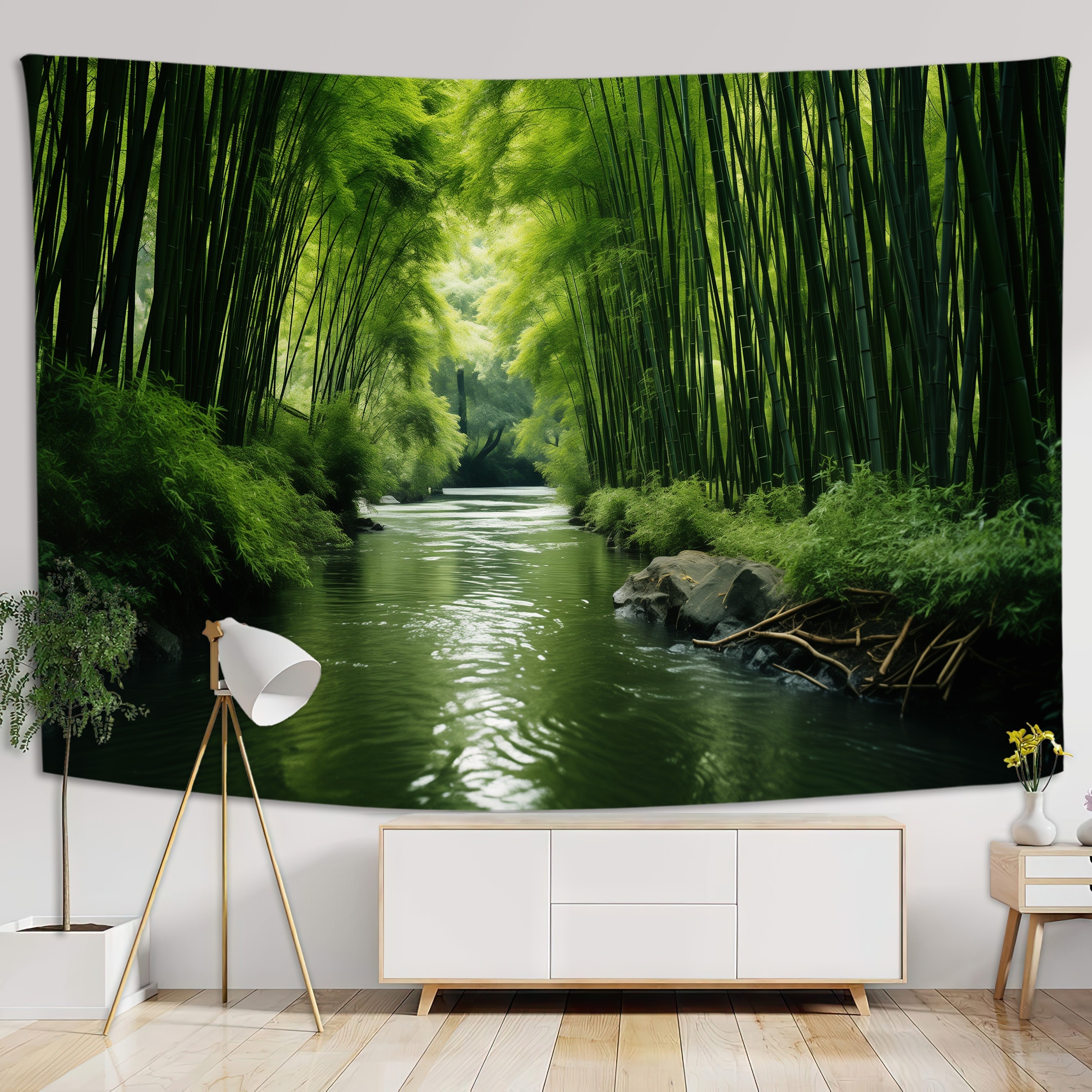 

1pc Bamboo Forest Pattern Tapestry, Wall Hanging Polyester Tapestries, Wall Art For Bedroom Aesthetic, Home Decor, With Free Accessories
