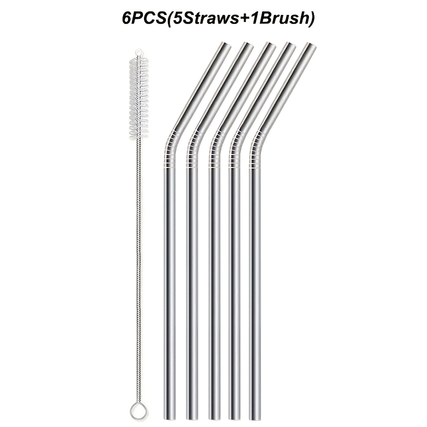 TEMU 6/12pcs 304 Stainless Steel Straws With Cleaning Brush, Reusable Suitable For 20oz Juice Cold Drink Cups/beverages/milk Tea/iced Coffee Straws,