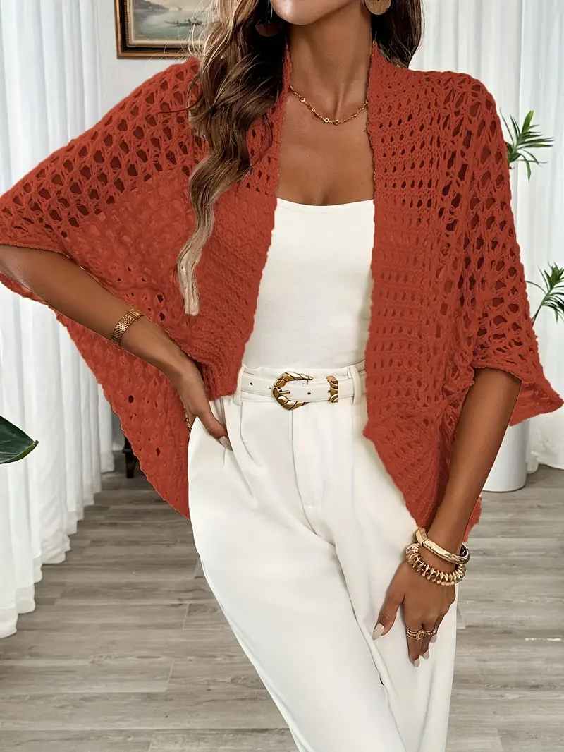 womens elegant open cardigan with batwing sleeves loose fit and lace design for spring and summer details 34