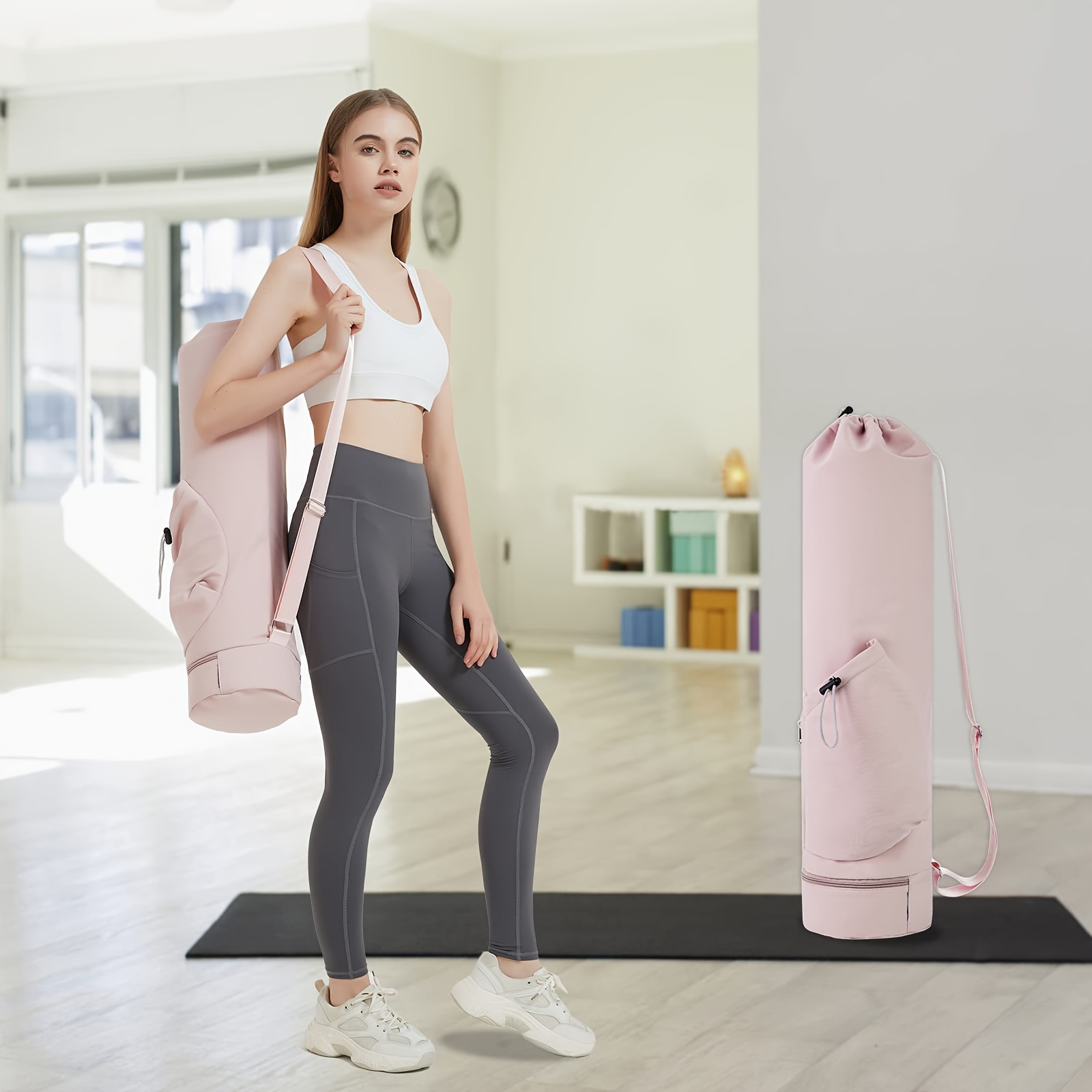 

Women's Yoga Mat Carrier Bag With Multi-functional Storage, Water Bottle Pocket, And Waterproof Wet Pocket, 30-40l Oxford Cloth Durable Exercise Mat Bag With Adjustable Shoulder Strap