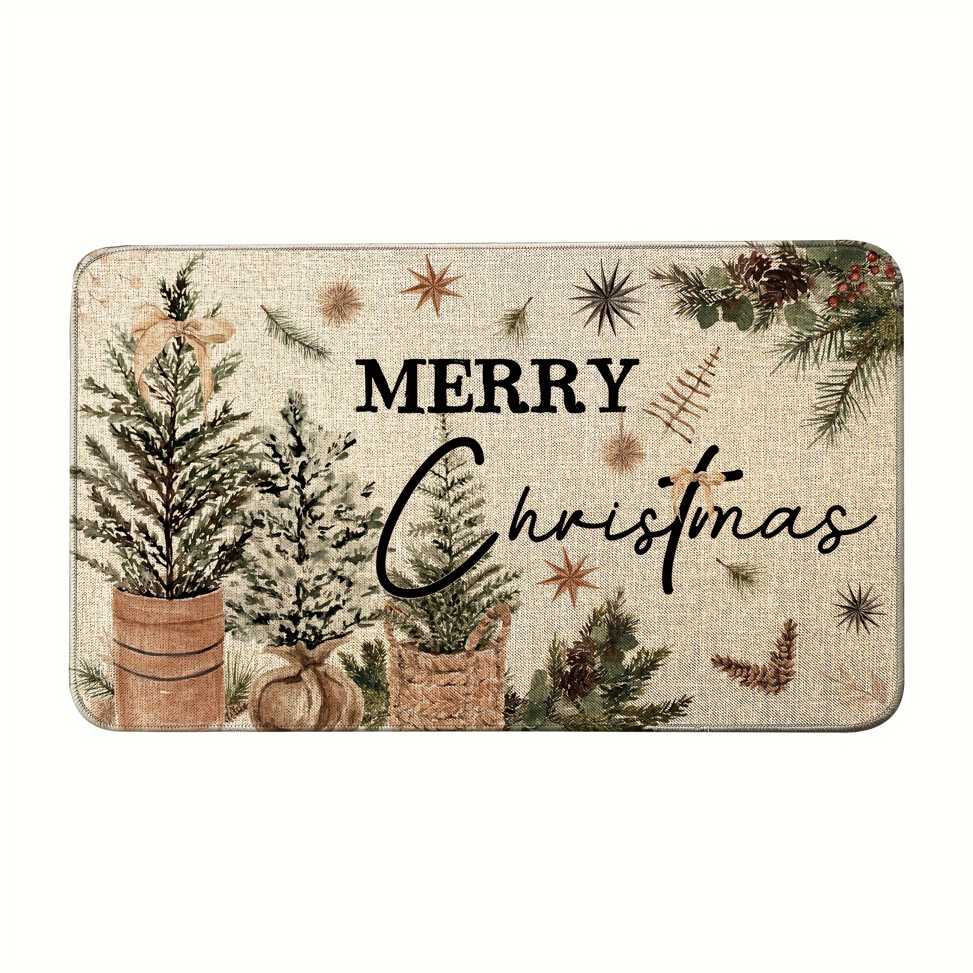 TEMU -1pc Holly Merry Christmas Doormat, Watercolor Bohemian Winter Xmas Decoration For Home, Low-profile Door Mat, Floor Mat For Indoor And Outdoor