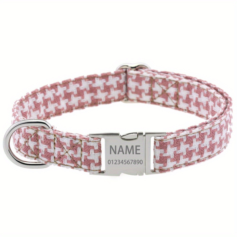Custom Engraved Houndstooth Dog Collar with Adjustable Quick Release Buckle