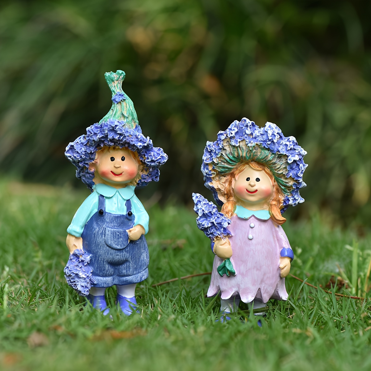 Image of 2pcs Lavender Boy And Girl Figurines, Couple Resin Ornaments, Holiday Gifts, Indoor Decorations, Car Couple Figurines, Gifts For Halloween Thanksgiving Christmas Decorations Collectible Figurines