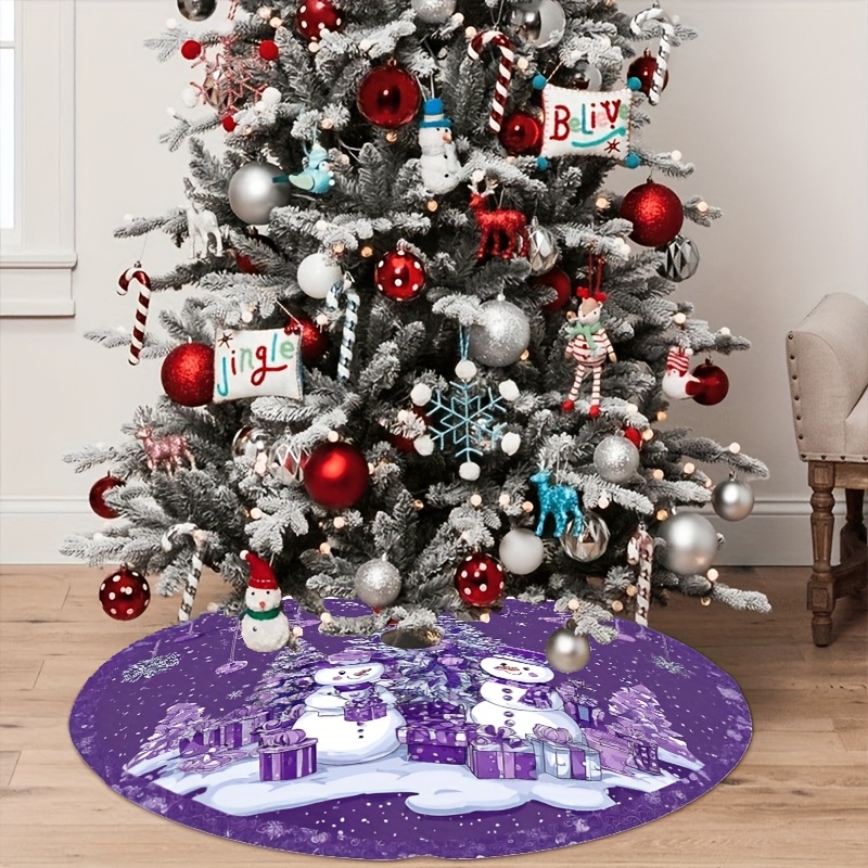TEMU 1pc Christmas Tree Skirt Featuring A Purple Snowman, High-quality Festive Indoor Decoration, Luxurious Decor