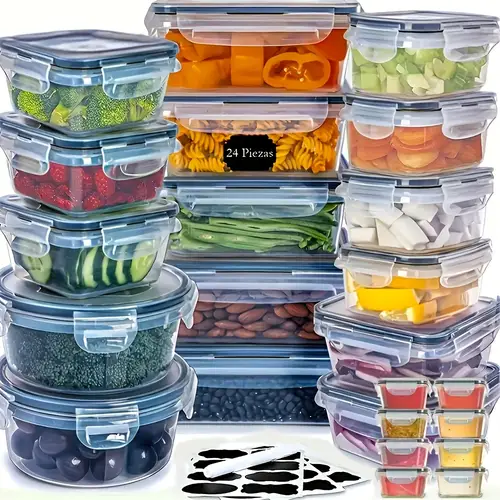 48pcs food storage container set fresh keeping boxes easy to secure lids 24 lids 24 containers airtight plastic containers suitable for pantry travel outdoor picnics kitchen organization with labels and marker