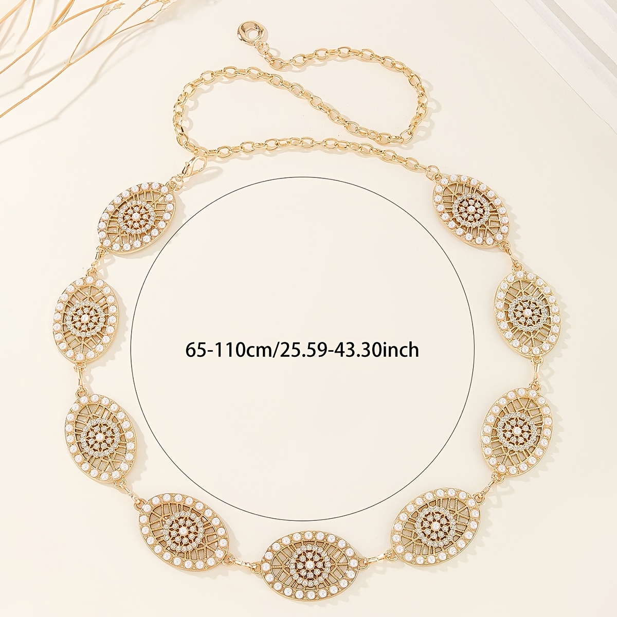 Geometric Pattern Adjustable Women's Belt with Chain