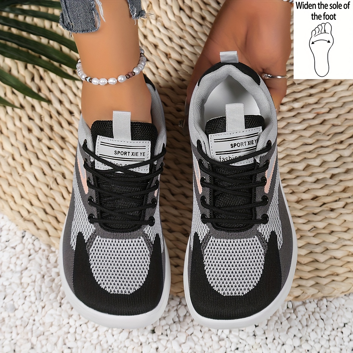 Women's Wide Width (for Bigger Sizes) Low-top Sneakers - Breathable Fabric Lace-up Strap, Wide For , Cushioned Sole Suitable For Outdoor Sports, Gym, Daily Wear - Wearable Shoes, Women Shoes