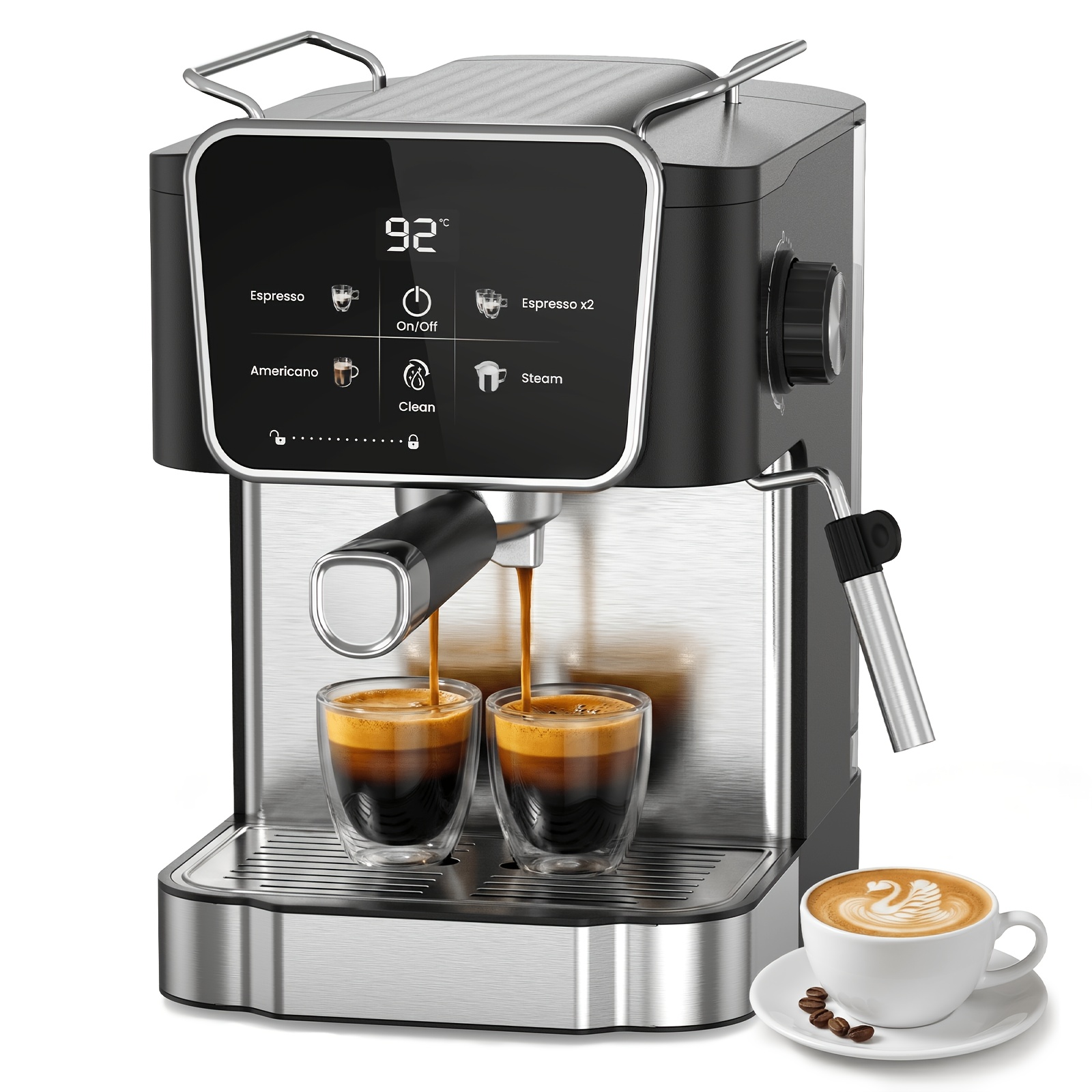 Image of 20 Coffee Machine With Milk Frother Steam Wand, Touch Control Display & 1.8l Water Tank. Easily Make Latte, Cappuccino, Espresso And Americano At Home