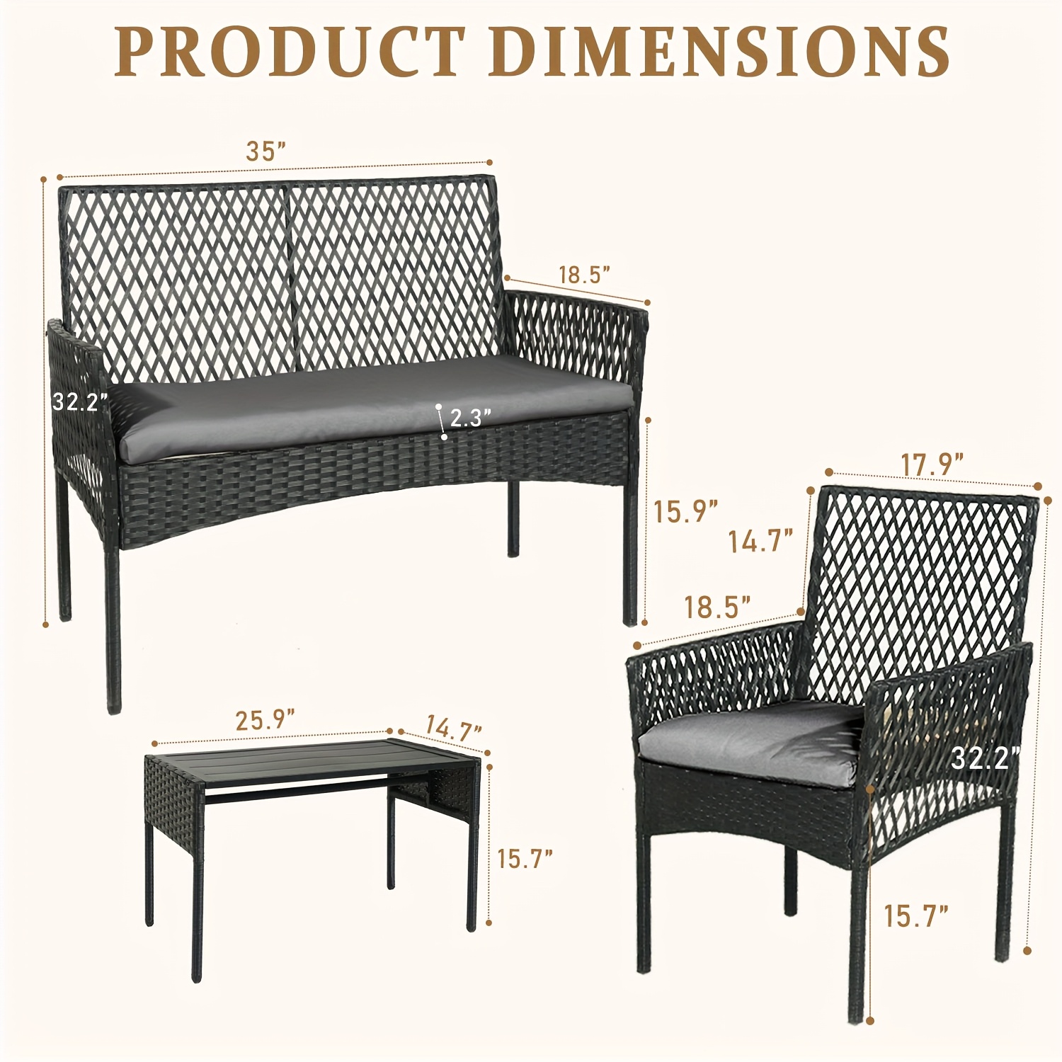 8pcs Patio Furniture Set, Outdoor Rattan Chairs Rattan Conversation Sets with Cushions And Coffee Table for Porch Garden Poolside Backyard, Black- Patio Furniture Outdoor