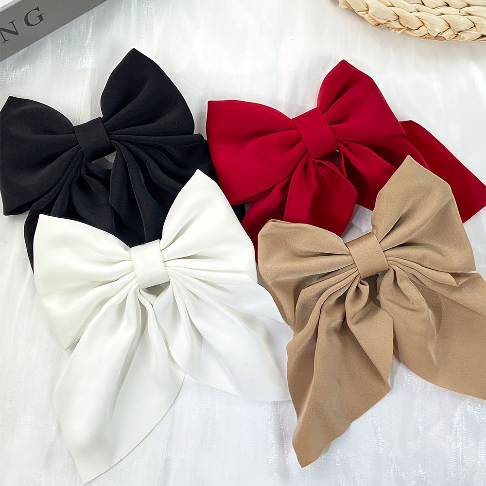 TEMU [customer Favorite] , Elegant 4pcs Bow Hair Clip Set For Women - Solid Color, Cute & Chic Ponytail Holders