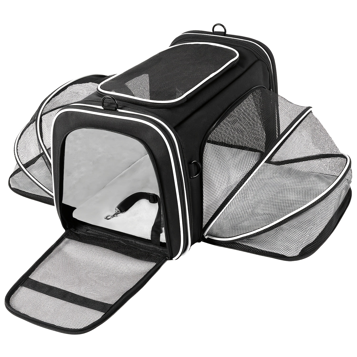 Image of Double Pet Travel Carrier With Mesh Storage Pockets, Shoulder Strap & Washable Mats, Holds 2 Cats, Kittens, Puppies And Small Dogs