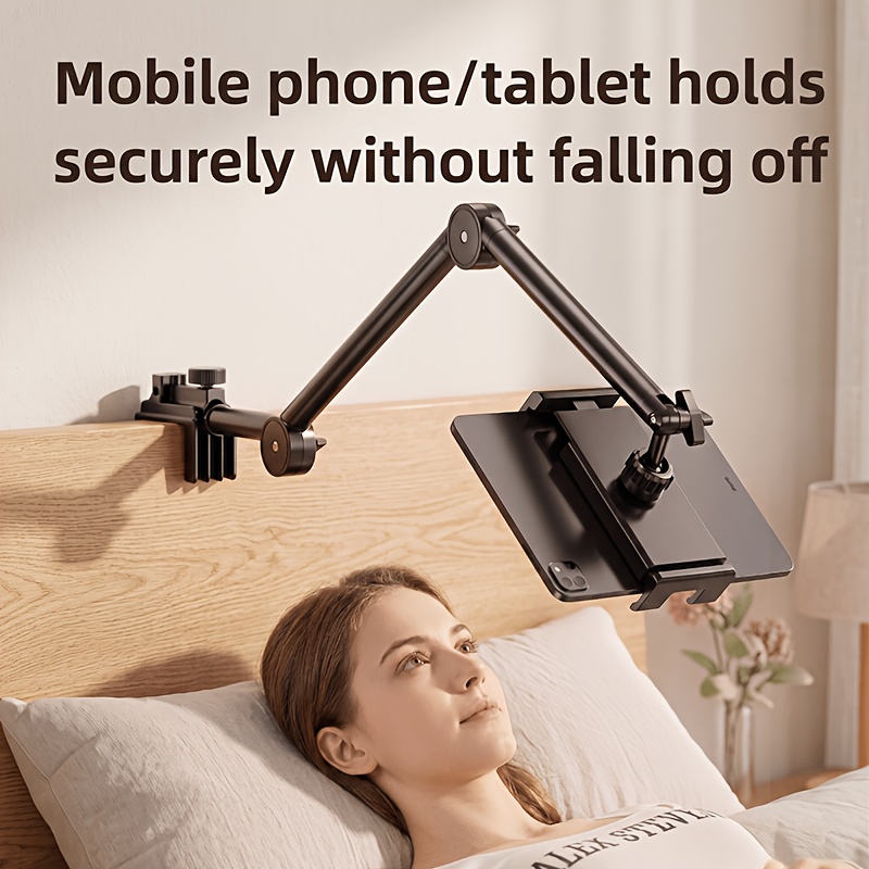 supporto a   girevole a 360° per uso   con morsetto e   regolabile a 3 assi - compatibile con ipad pro/smartphone/tablet, morsetto da comodino/scrivania   per letto o scrivania, supporto per tablet per leggere, guardare, giocare Dettagli dell'articolo 4