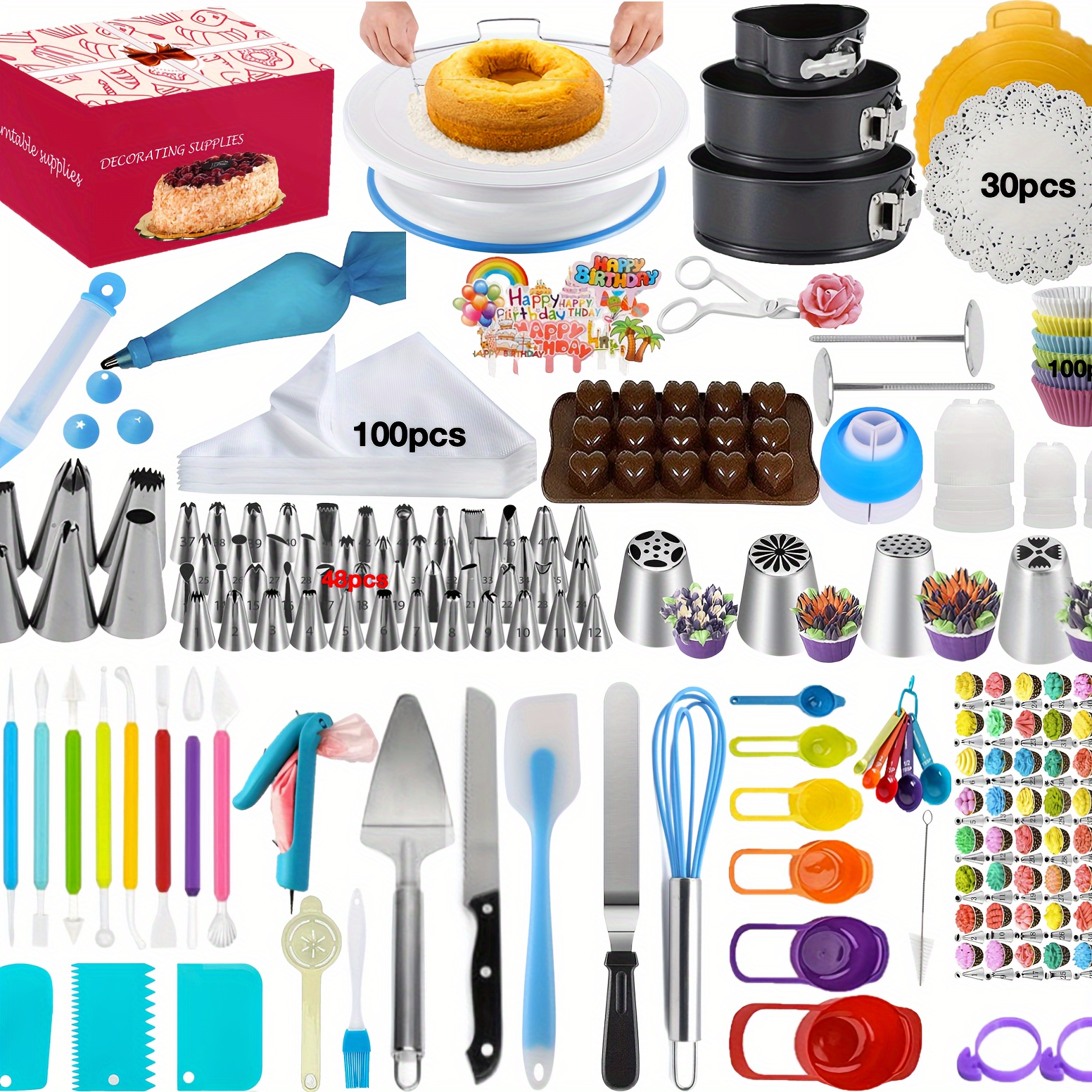 

Cake Decorating Supplies, Cake Decorating Kit 3 Packs Springform Cake Pans, Cake Rotating Turntable, 54 Piping Icing Tips, 4 Russian Nozzles, Chocolate Mold Baking, Mother's Day Gift Ideas