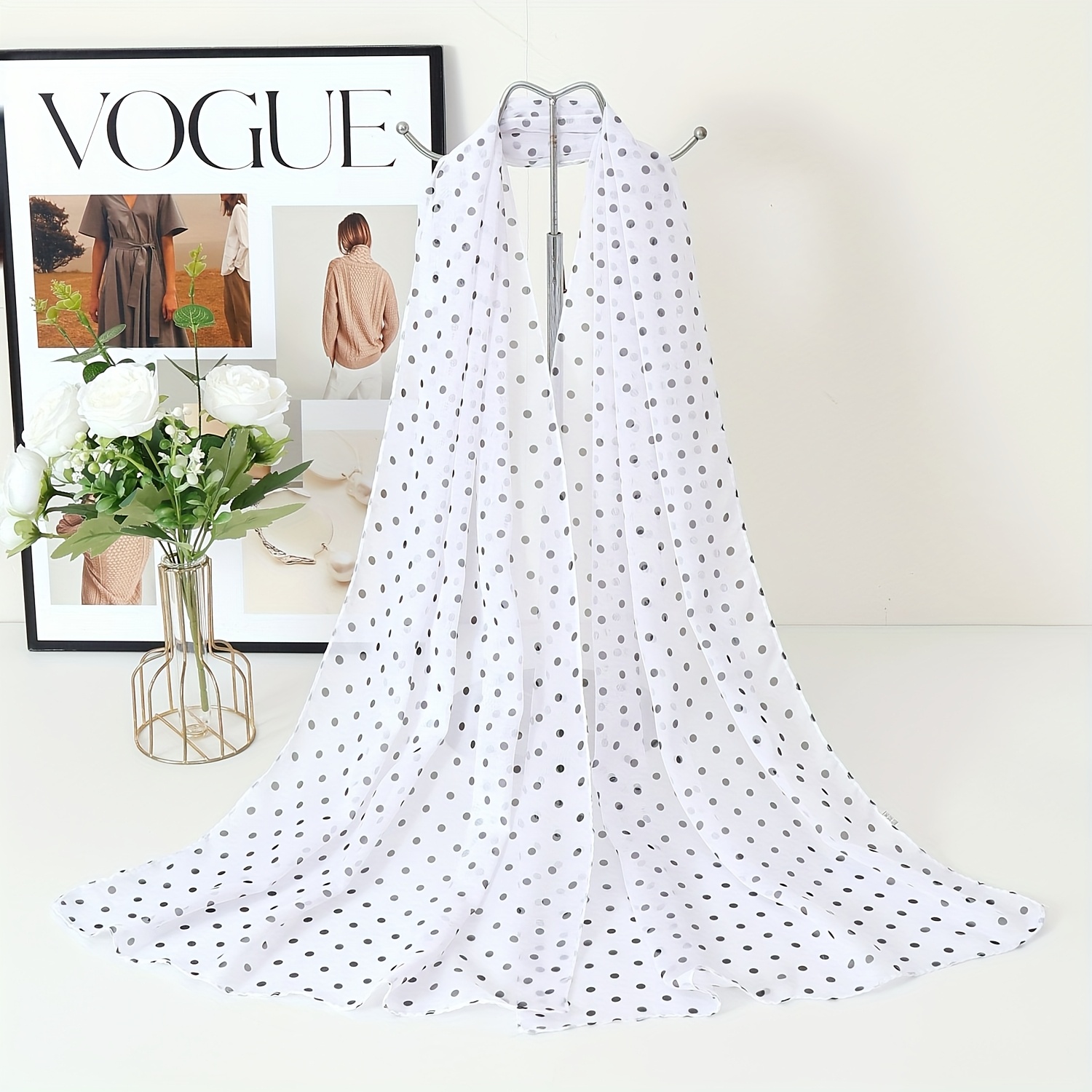 TEMU Summer Scarf, Dual-use Small Neck Scarf, Korean Style Versatile Small Scarf, Classic Polka Dot Chiffon Scarf, Women's Thin Shawl