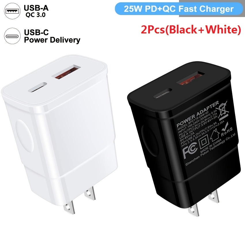 

2pcs Type C Charger Fast Charging, 25w Dual Port Usb- Adapter, Usb Wall Charger S24 S23 S22 S21 S20 S22 S10 S9 /plus/ 20 Ultra Note 10