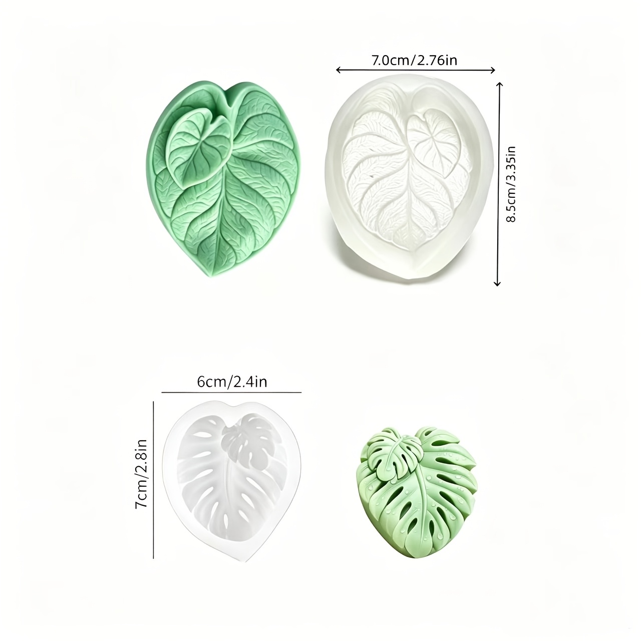 TEMU 2pcs Set Of Monstera And Heart-shaped Leaf Soap Molds, Featuring A Double-layered Overlapping Leaf Design. The Finished Product Has A Built-in