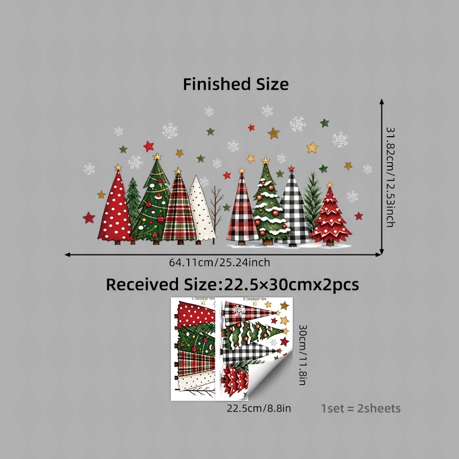 TEMU 2d Flat, 2pcs/1 Set, 2pcs Pack, 2d Flat-printed Buffalo Check Plaid Electrostatic Cling Window Clings. Suitable For Christmas Tree, Snowflake,