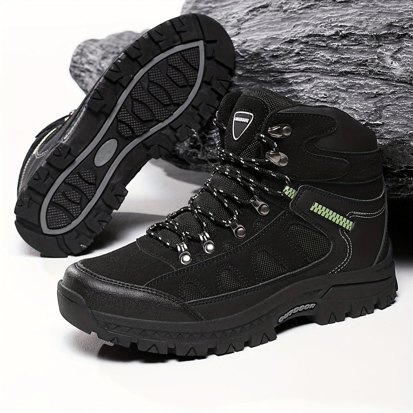 herenschoenen met hoge bovenkant voor wandeltochten - comfortabel &   met antislip tpr- , vetersluiting,   & zwart camouflagepatroon voor buitenavonturen, geschikt voor alle seizoenen 8