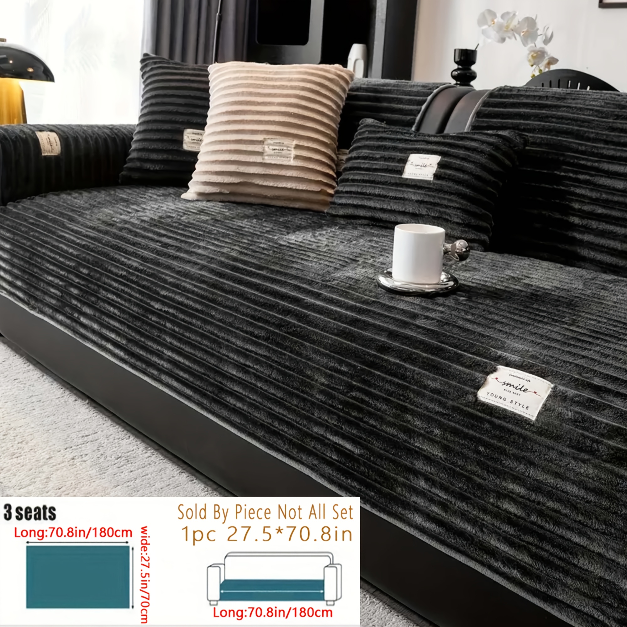 TEMU Housse de canapé moderne en peluche courte, protège-canapé antidérapant en flanelle de couleur unie , de meubles épaissie pour et l'hiver,