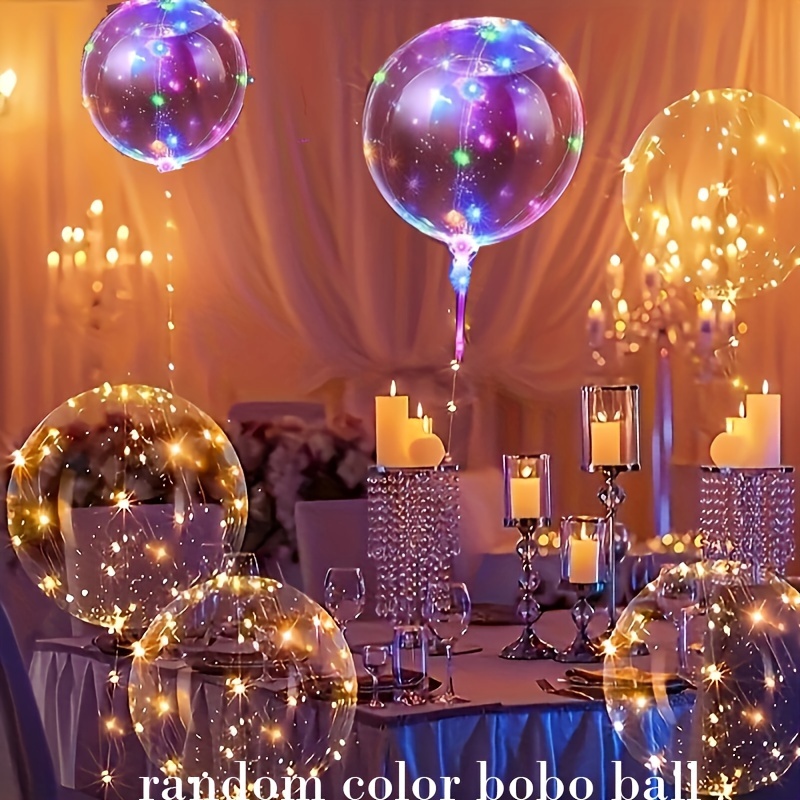 HelegeSONG Paquete de 4 globos LED BoBo con palo, globos transparentes con  luz LED, globos de burbujas con luces para fiestas, cumpleaños, día de San  Valentín, boda, aniversario, fiesta, decoración, 4 unidades 