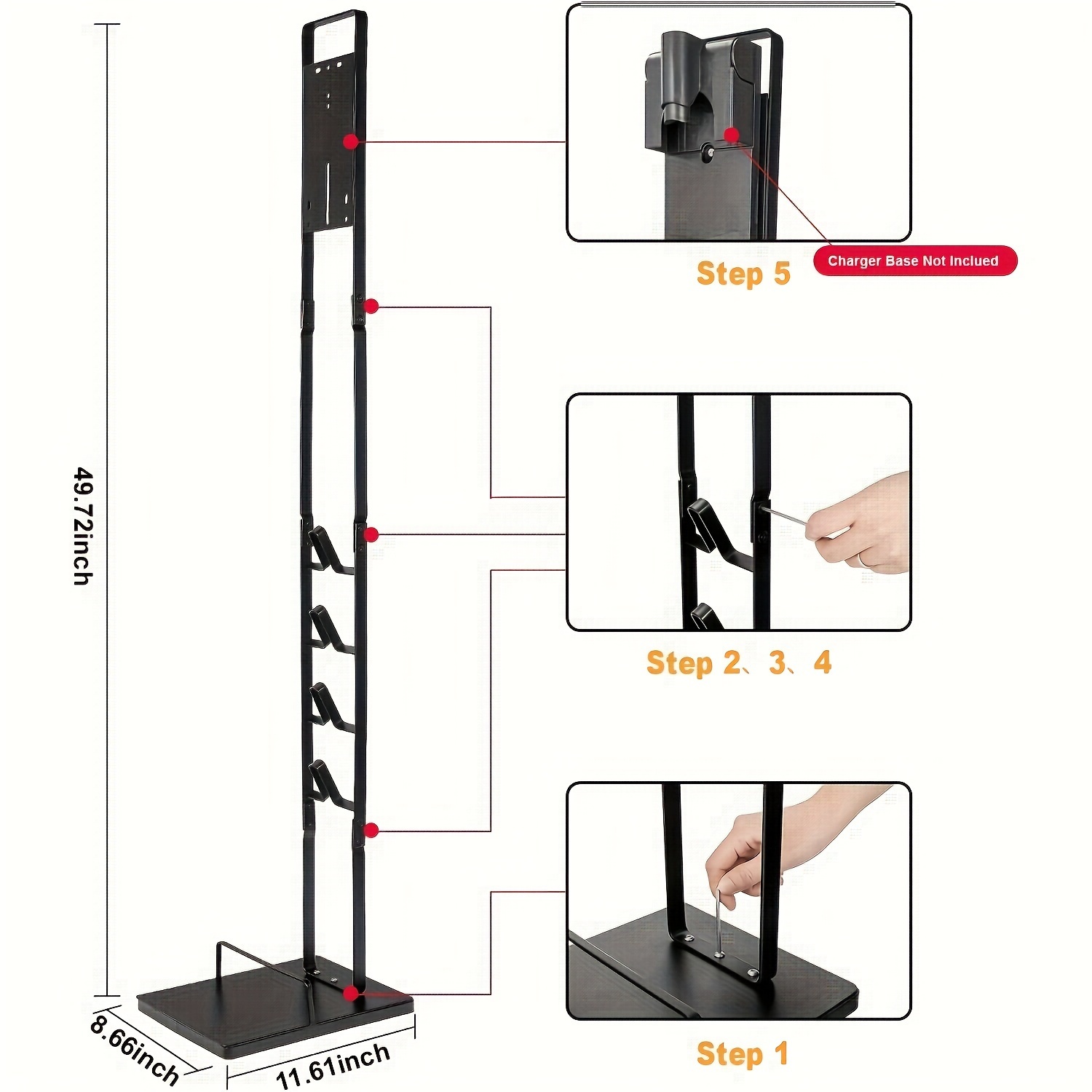 

Vacuum Stand, Stable Metal Storage Bracket Holder, Compatible For V15 V12 V11 V10 V8 V7 V6 Handheld Cordless Vacuum Cleaners And Accessories, No-drilling Standing Docking Station (black)