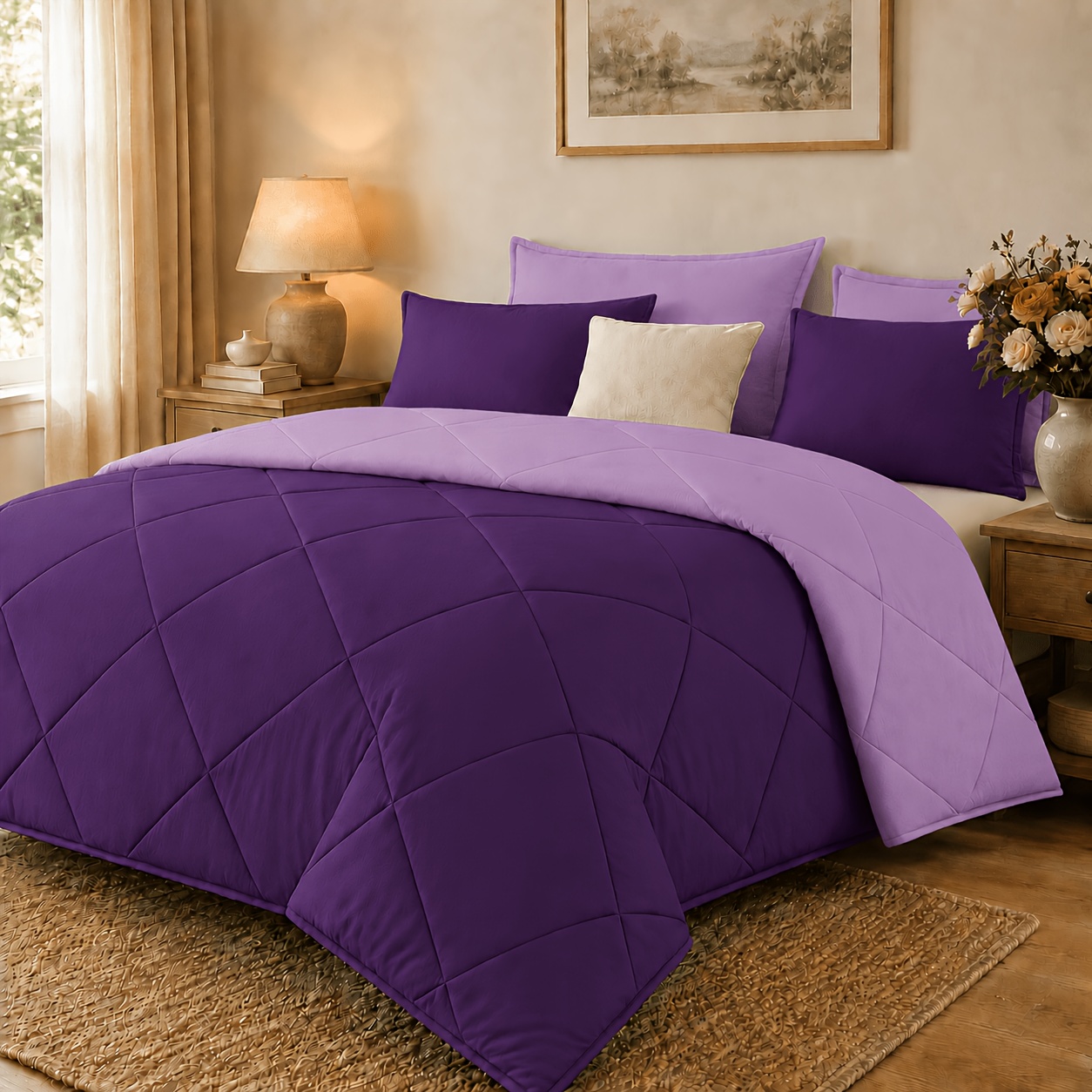 TEMU 2/3pcs Solid Color Diamond Quilted Large/king Size Bedding, Soft, Comfortable, And Fluffy With Microfiber Filling And Lightweight, Breathable