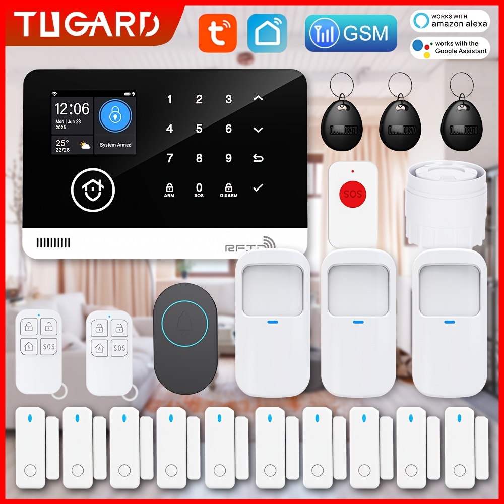 TEMU Système de Maison Intelligente TUGARD avec Vocal Alexa & Google - Capteur de Porte/Fenêtre WiFi & GSM, Kit Intelligent pour Personnes Âgées &