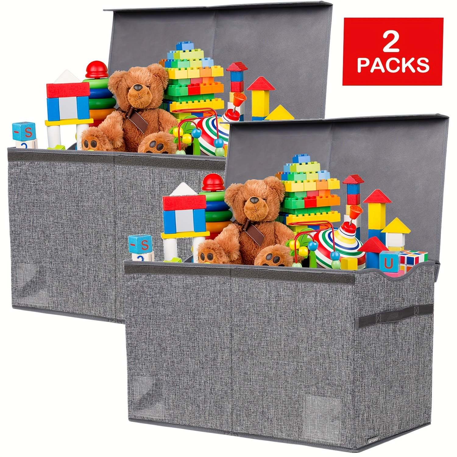 

2pcs/set Large Toy Box Chest With Lid, Collapsible Sturdy Toy Storage Organizer Boxes Bins Baskets For Kids, Boys, Girls, Nursery, Playroom