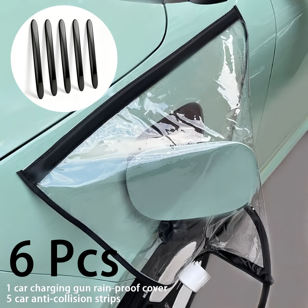 TEMU 6pcs Set (1 Car Charging Port Dustproof And Waterproof Cover + 5 Car Anti-collision Strips) - Soft, Non-deforming, Strong Magnetic Suction -