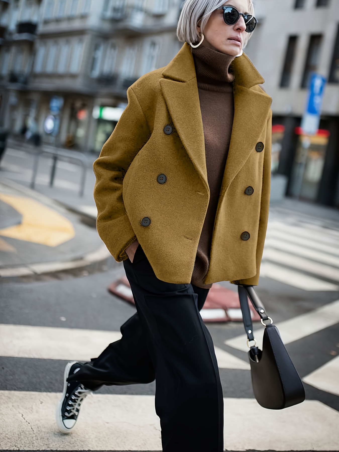 womens elegant brown double breasted trench coat stylish Temu Italy