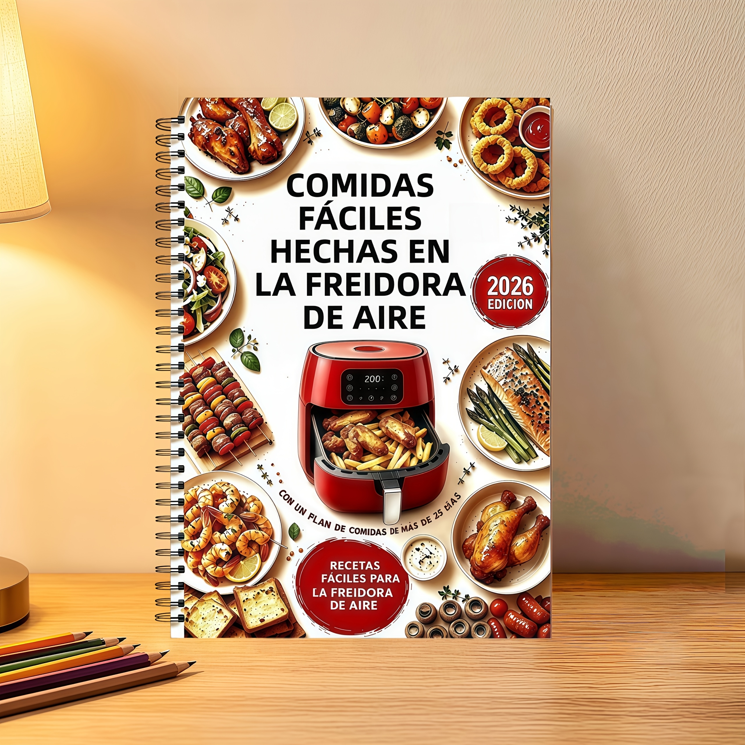 TEMU Edición Española Cuaderno de Asuntos Manual de Alimentos para Freidora de Aire: 5.5 X 8.3 Pulgadas, Encuadernación de Bobina Negra. Cuaderno de