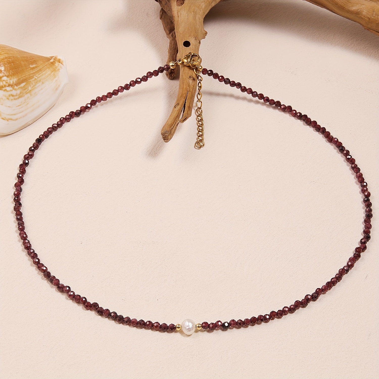 Image of Natural Stone Minimalist Garnet Necklace: Represents Passion And , Suitable For Everyday And Party Use, An Birthstone Present For Sisters