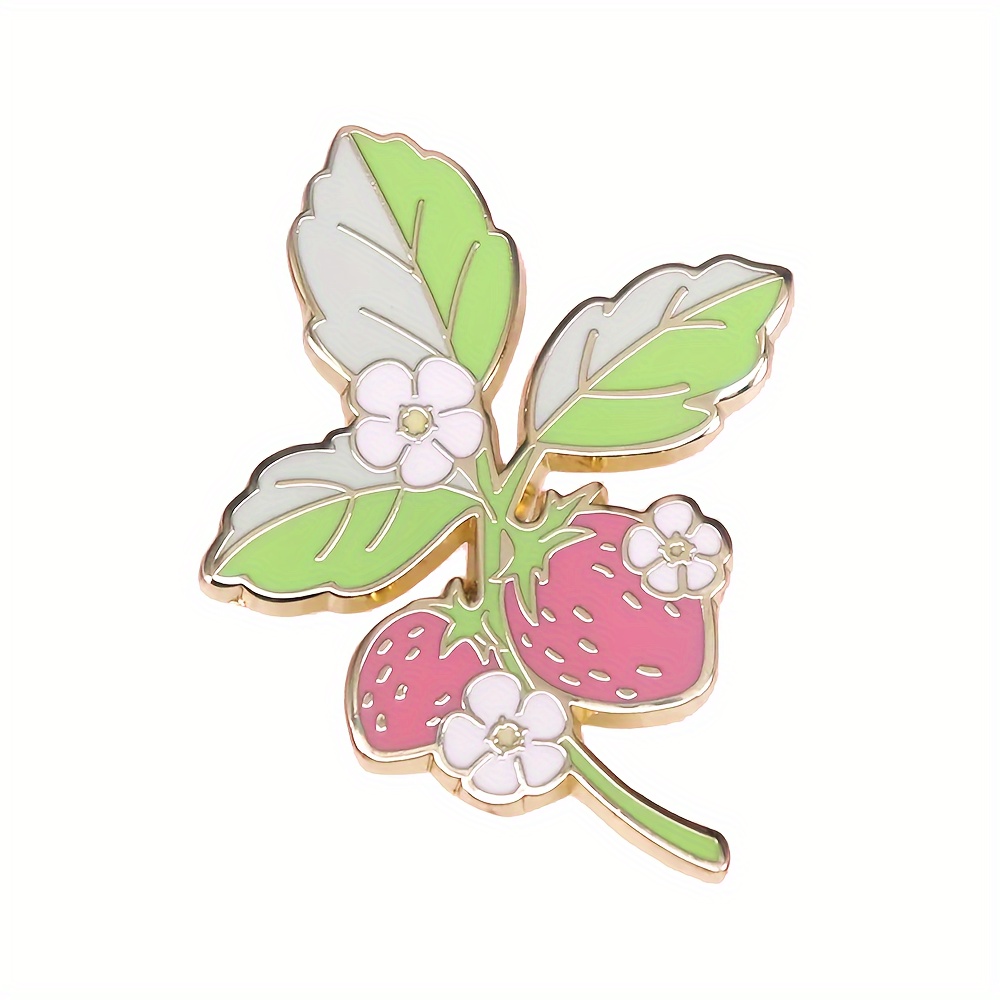 Charming Strawberry &amp; Wildflower Enamel Pin - Cute Alloy Brooch For Hats, Backpacks &amp; Apparel