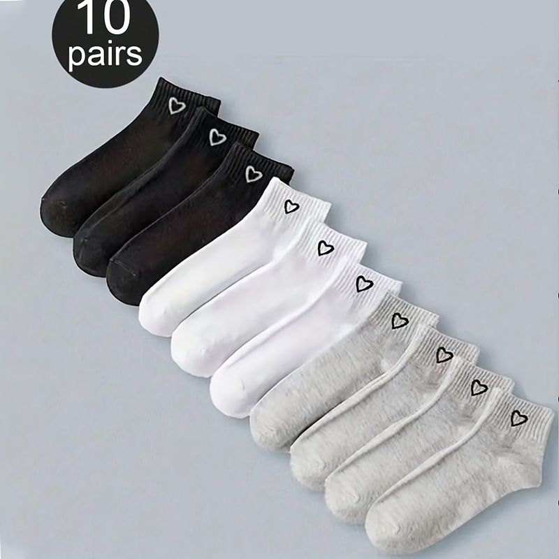 

5 Pairs-8 Pairs-10 Pairs Black, White And Gray Socks For Women Boat Socks