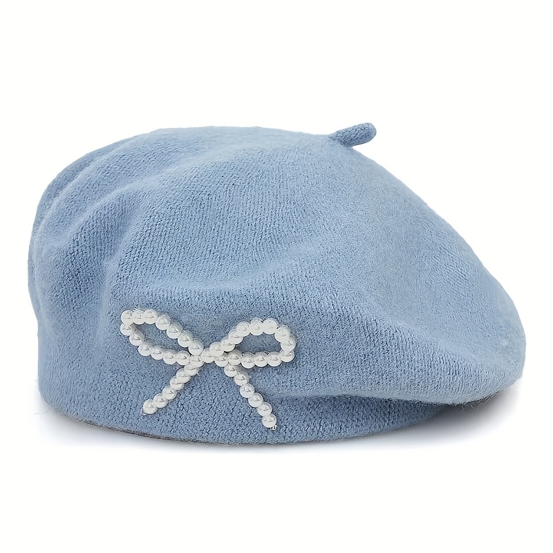 TEMU 1 pièce Français Vintage pour Femme avec Nœud - Bonnet Bord de Couleur Unie, Léger et Chaud, Convient pour Tenue Décontractée et de Soirée, Non
